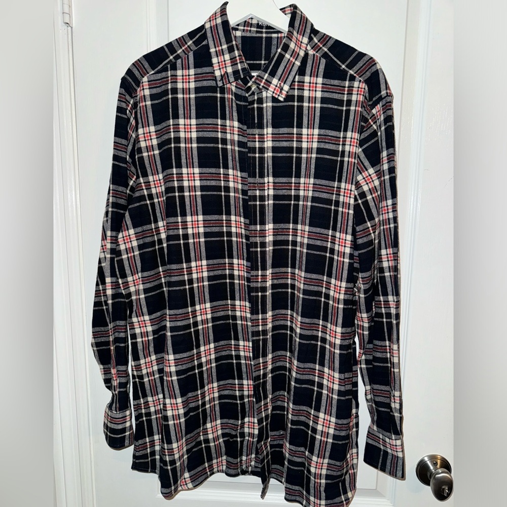 Men's Custom made flannel plaid shirt Size XL